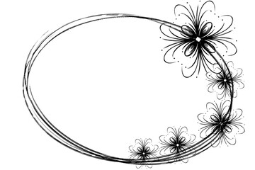 abstract black floral round frame on white background