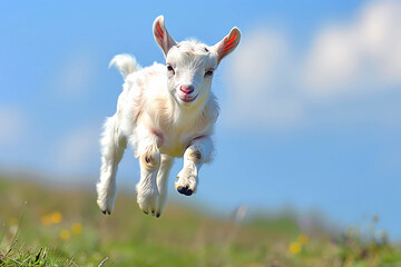 Bouncy Baby Goat - In fields of green grass on a really beautiful day
