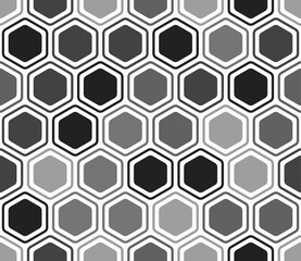 Obraz premium Hexagon vector pattern. Bold rounded hexagons mosaic pattern with inner solid cells. Grey color tones. Large hexagon shapes. Seamless pattern. Tileable vector illustration.