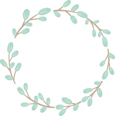Bunch of green leaves wreath illustration for decoration on spring season and nature concept.