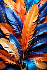 Multi-colored feathers, closeup feathers, background textures, colorful feathers, generative AI
