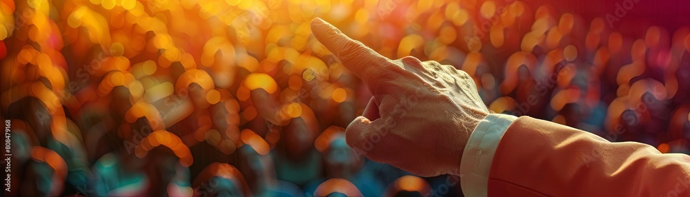 Wall mural Closeup of a coach's hand pointing at Leadership Goals on a training slide during a presentation