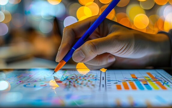 Closeup of a pen sketching out a strategic plan on a digital tablet in a collaborative meeting