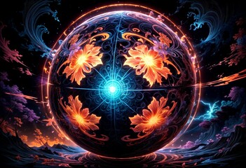 Golden Energy Sphere in Dark Background