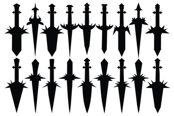 Set of old daggers black Silhouette Design with white Background and Vector Illustration