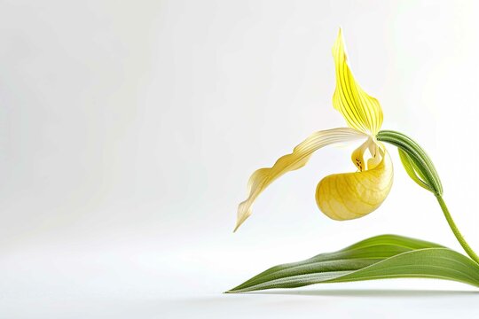 Yellow Lady's Slipper, exotic flower with text space