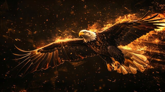Photo of a fire eagle on a black background