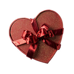 Red box as heart with ribbon on white background