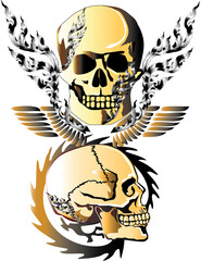 skulls and line Thai dragon wings rock design