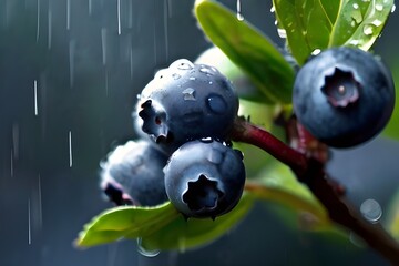 blueberries in the rain HD 8K wallpaper Stock Photographic Image Generative AI