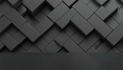 Black, Tech Background with a Geometric 3D Structure. Dark, Minimal design with Simple Futuristic Forms. 3D Render