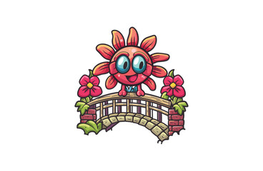 Bridge and flower vector illustration flat design logo