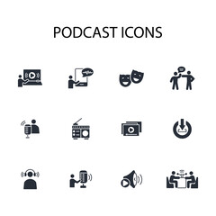 Podcast icon set.vector.Editable stroke.linear style sign for use web design,logo.Symbol illustration.