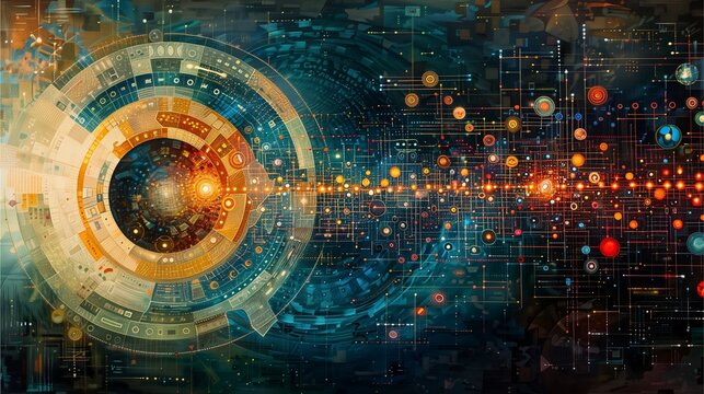An abstract matrix of binary code intertwined with symbols.