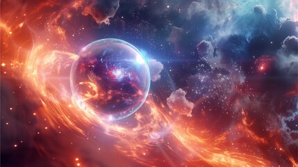 Obraz premium Virtual Nebula Nexus: Envision a nebulous cloud of electrons converging around.