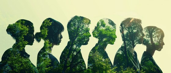 Silhouettes of business professionals with shadows forming trees, symbolizing their role in environmental sustainability