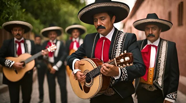 Visualize a Lively Street Concert Featuring a Mexican Mariachi Band