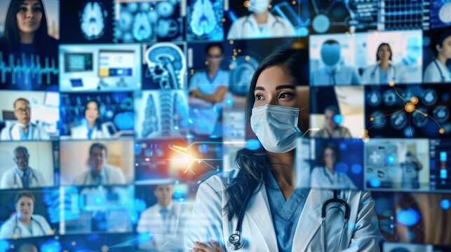  virtual meeting of healthcare professionals discussing strategies for improving global pandemic response and prevention. - Powered by Adobe