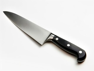 Chefs Knife Highquality chefs knife, sharp and sleek, positioned against a white backdrop for a clear view of the blade and handle, isolated on white blackground.