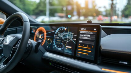 dashboard display of an electric vehicle, showcasing real-time information about the powertrain system's performance and energy consumption. 