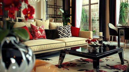 Modern art deco contemporary minimalist living room interior composition 