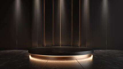 Create a banner featuring a sophisticated podium design for showcasing products