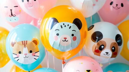 Foil balloons featuring adorable animal faces printed on them