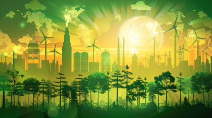 Environmental CO2 Concept Global Warming Sustainable Development and green business from renewable energy vector background image
