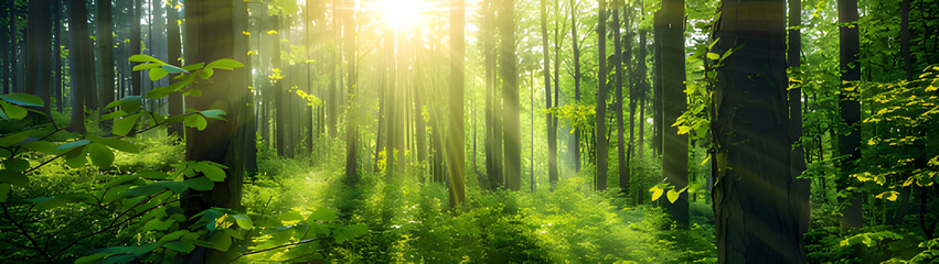 sunlight through the forest. Generative AI