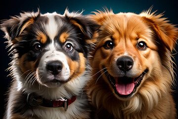 Dos adorables perritos mirando a la cámara, I.A fotografía estudio