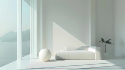 minimalist empty space concept with a white vase on a white floor against a white wall