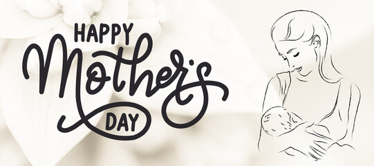 Floral Abstract Background, Happy Mother's Day, Line Art.