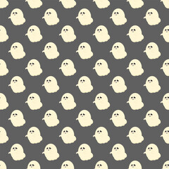 Cute ghost pattern on a gray background. Background for Halloween. Vector illustration