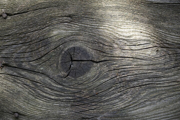 Background of aged wood with deep cracks and knots