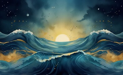 Ocean waves watercolor texture background Uniqueblue
