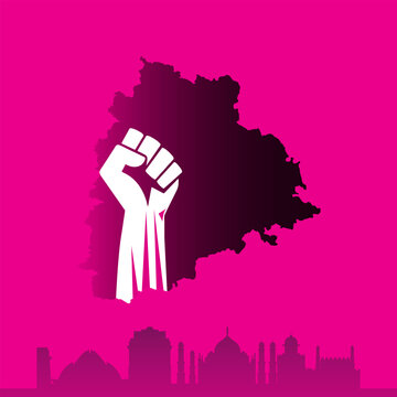 Telangana Formation Day, Telangana State Formation Day celebration - Telangana Martyrs Memorial Revolution hand, Happy Telangana State Formation Day In English. June 2nd, Hyderabad Famous Silhouettes 