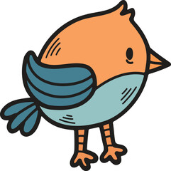 A cartoon bird with a pointed beak is standing on its hind legs