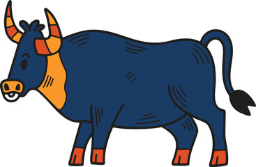 A cartoon cow with horns and a big mouth