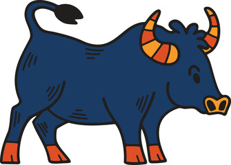 A cartoon cow with horns and a big mouth