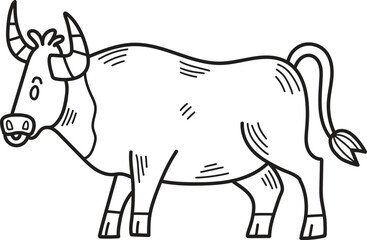 A cartoon cow with horns and a big mouth