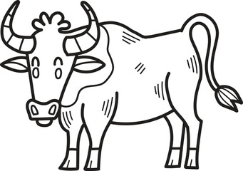 A cartoon cow with horns and a big mouth