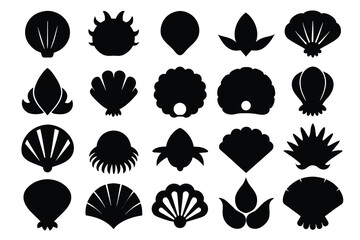 Set of shellfish black Silhouette Design with white Background and Vector Illustration