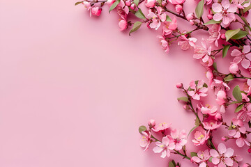 Blossoming Beauty: Soft pink floral branches elegantly draped across a pastel background, capturing the essence of Mother’s Day, ideal for greeting card designs and spring decor magazines