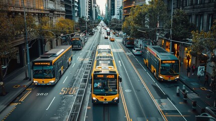 Electric bus fleet in a bustling city