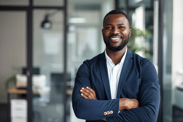 Fototapeta premium a man in a suit standing with his arms crossed
