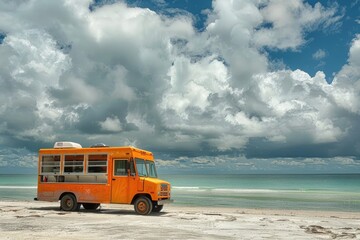 food truck on cloudy beach