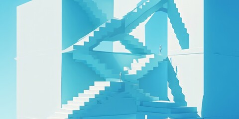 Blue Symmetrical Abstract Stairs