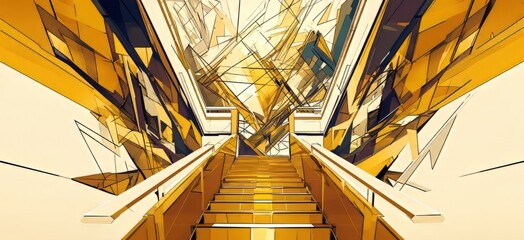 Gold Symmetrical Abstract Stairs