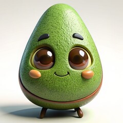 3D render of a cute avocado with heart-shaped eyes and a friendly smile on isolated white background, Generative AI