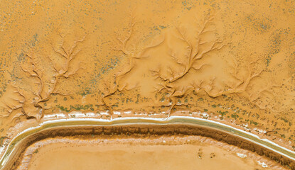 Aerial view of Acigol Lake and natural tree figures, Denizli Turkey.